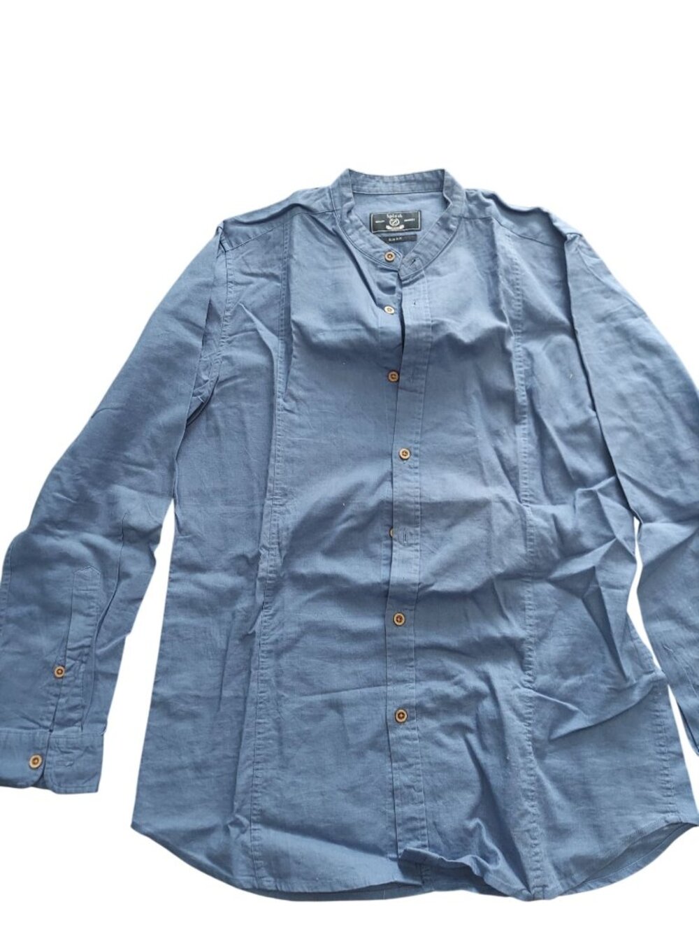 Splash Blue Slim Fit Mandarin Collar Shirt For Men - Medium 1463